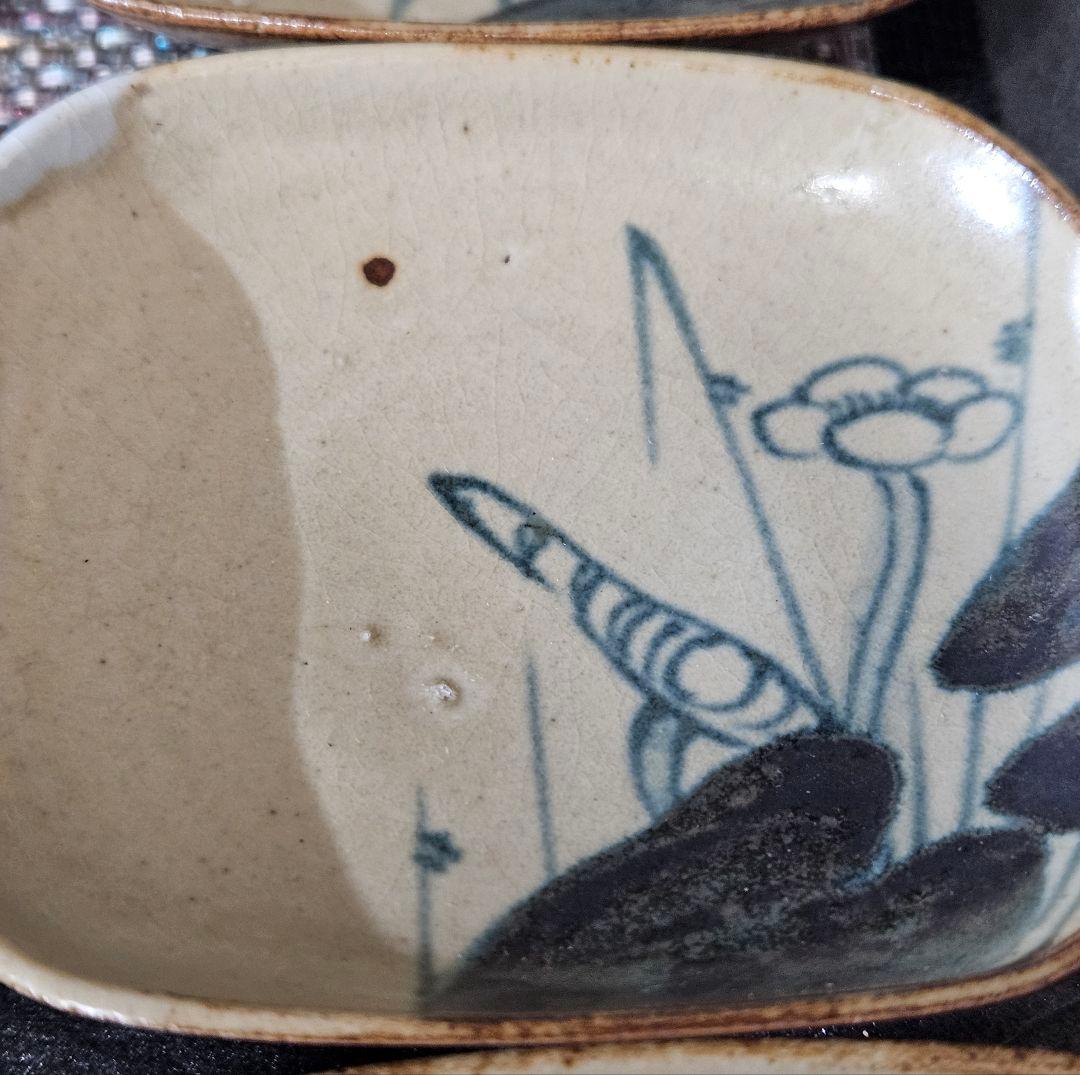 明治時代　古瀬戸　古美濃系　呉須　染付 かわほねの図　小皿　豆皿　手塩皿　20客