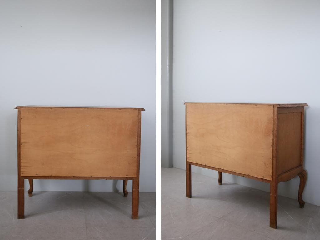 フランスアンティーク猫脚3杯ドロワー/木製チェスト/タンス/飾り棚(90-73)