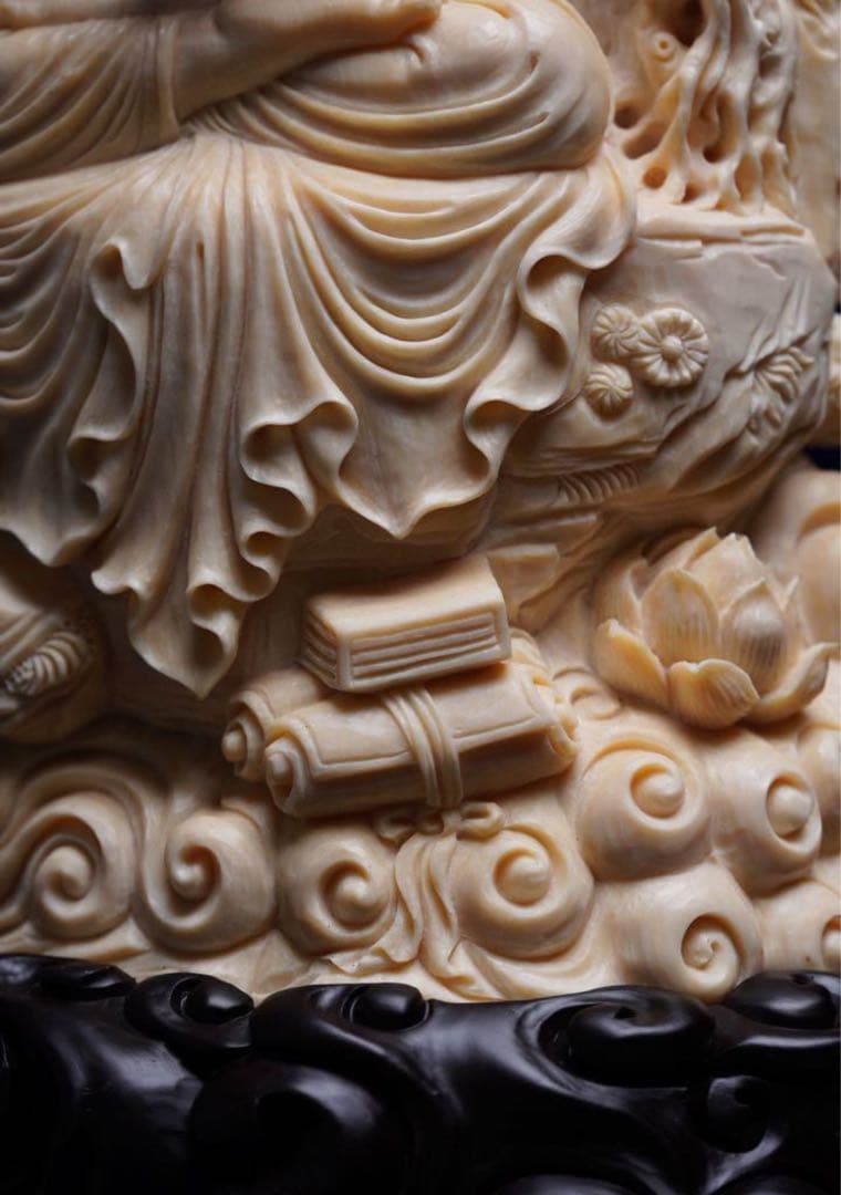 天然マンモス牙美しい手作り彫刻大日如来 置物