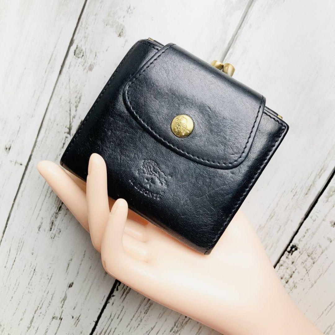 コムさま専用【高級感漂う美しい本革】　がま口折財布　黒　バイソン　ミニマル