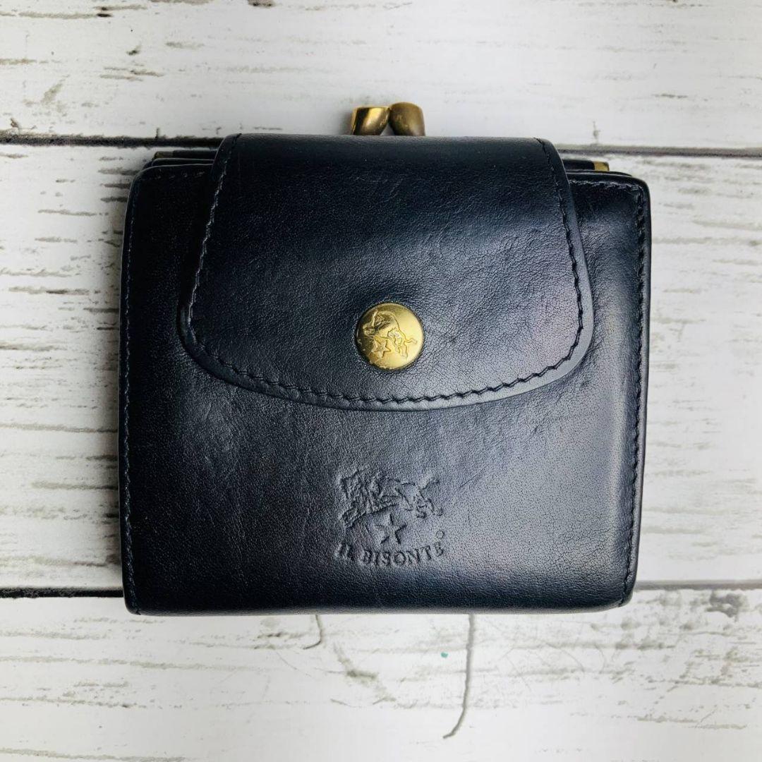 コムさま専用【高級感漂う美しい本革】　がま口折財布　黒　バイソン　ミニマル