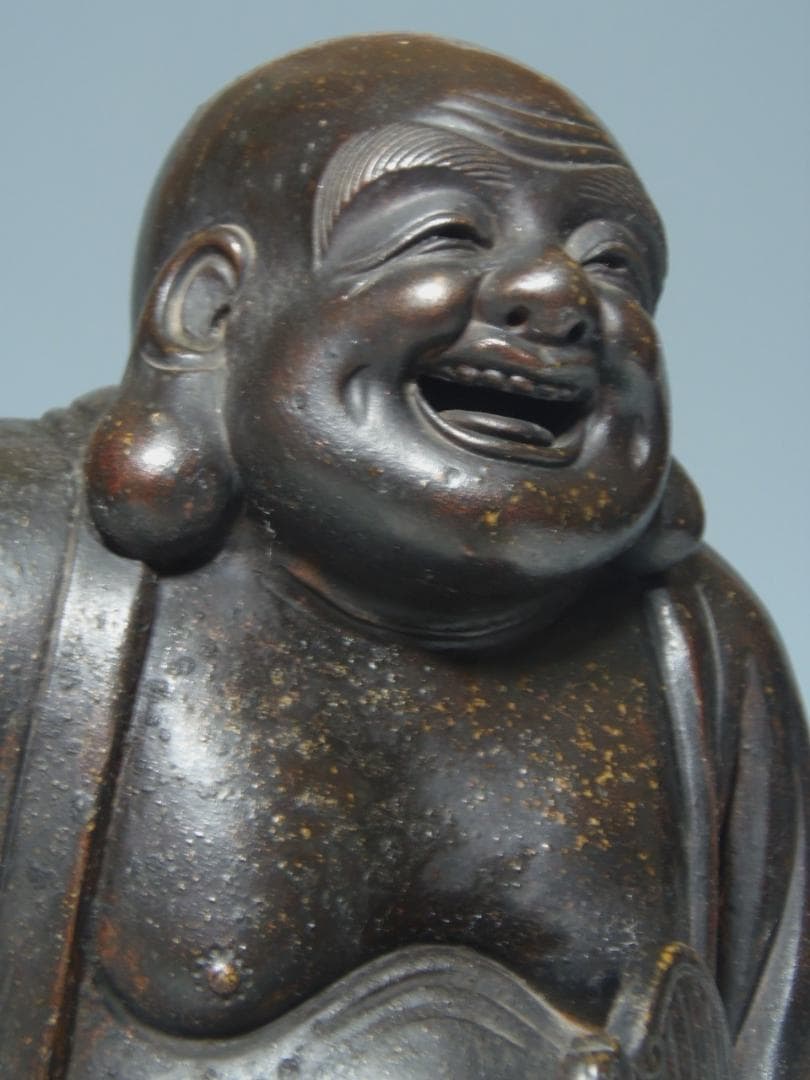 高さ285 古備前 七福神 踊り布袋尊 備前焼 置物 骨董