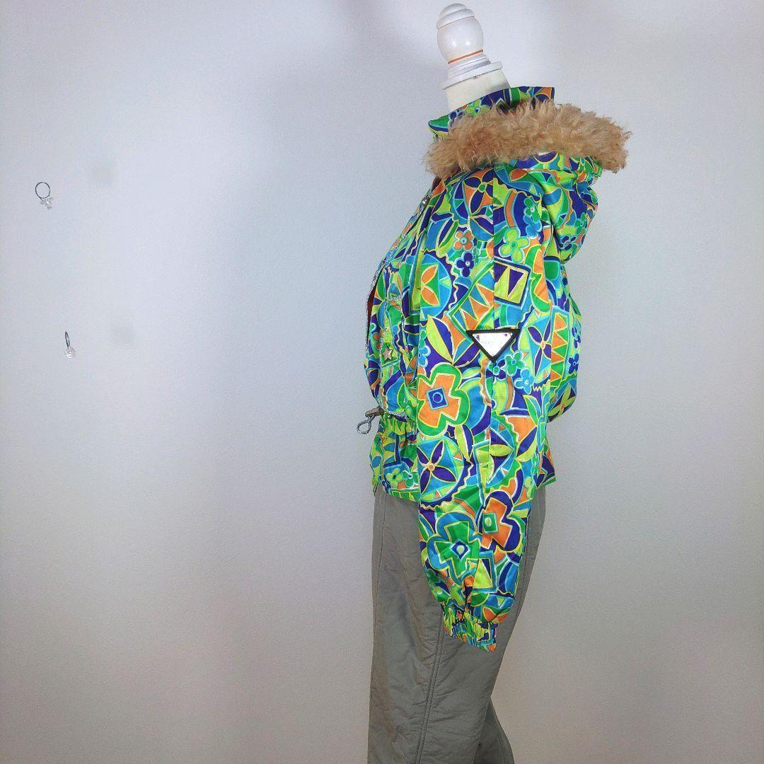 レディース　昭和レトロ　L　スキー　スノーボードウェア　上下　グリーン　グレー