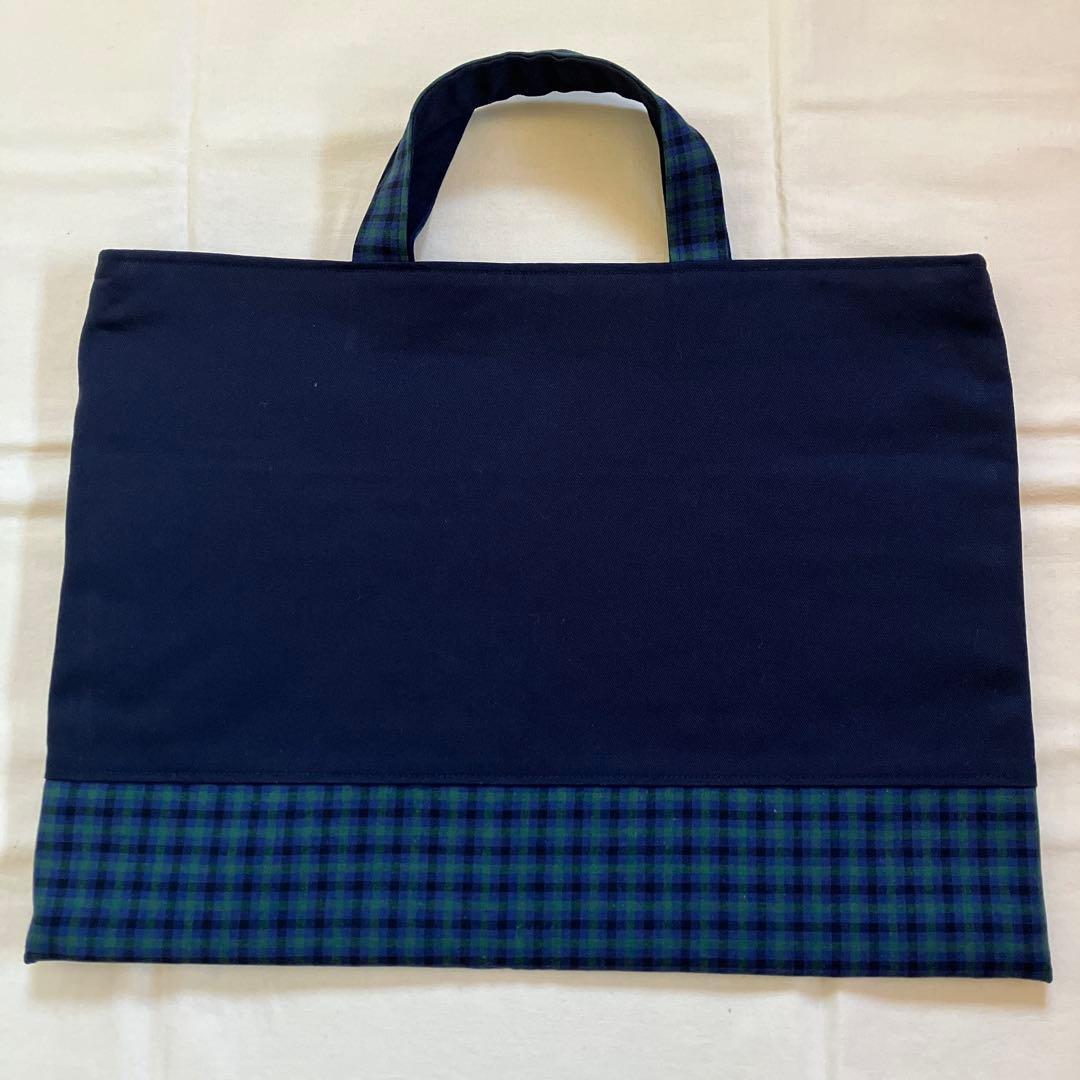 レッスンバック　上履き入れ　グリーン　ネイビー　緑　紺　チェック