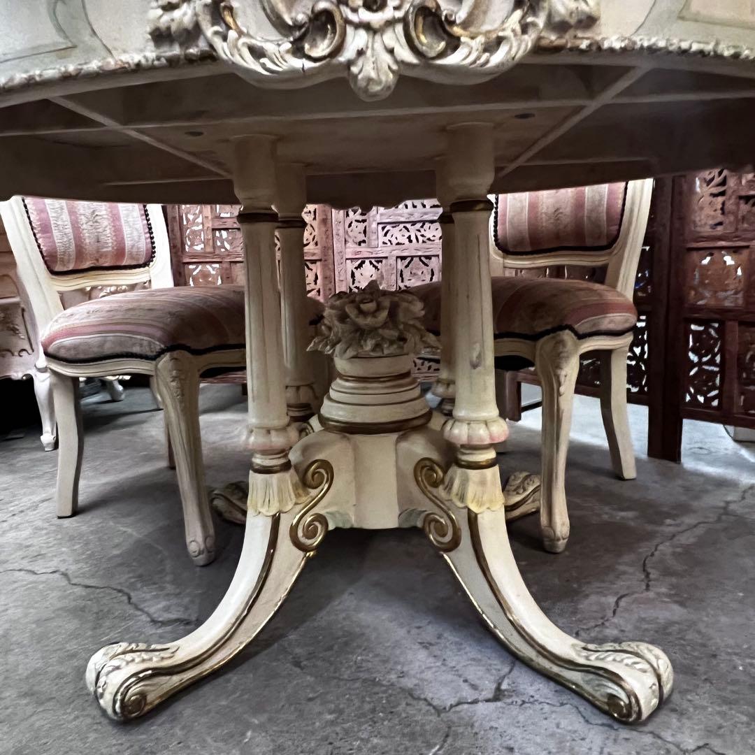 ロココ調 姫家具 丸型 ダイニングテーブル 椅子 2脚セット アンティーク 猫脚