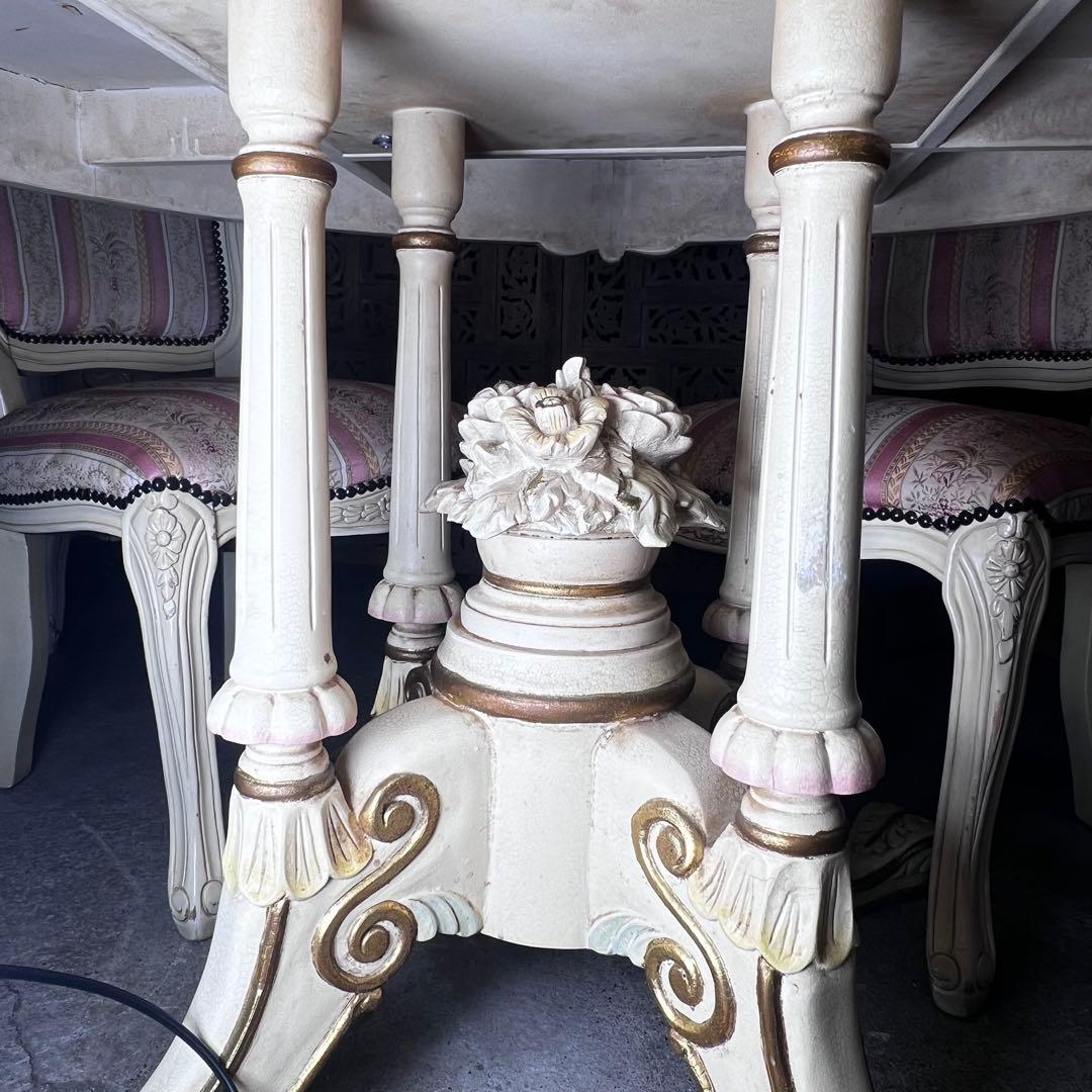 ロココ調 姫家具 丸型 ダイニングテーブル 椅子 2脚セット アンティーク 猫脚