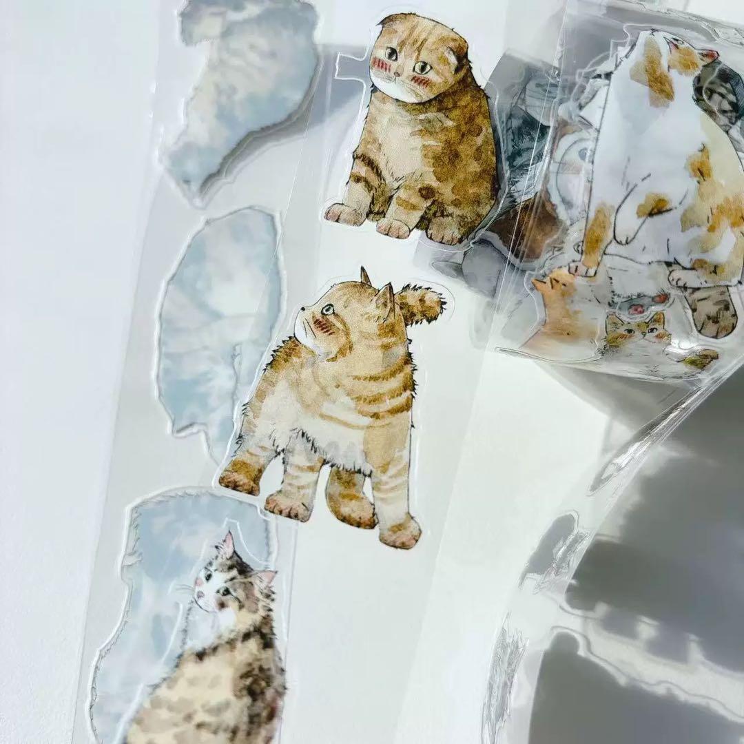 【9447】海外　10m巻　PETカッティング　マスキングテープ　猫　動物系