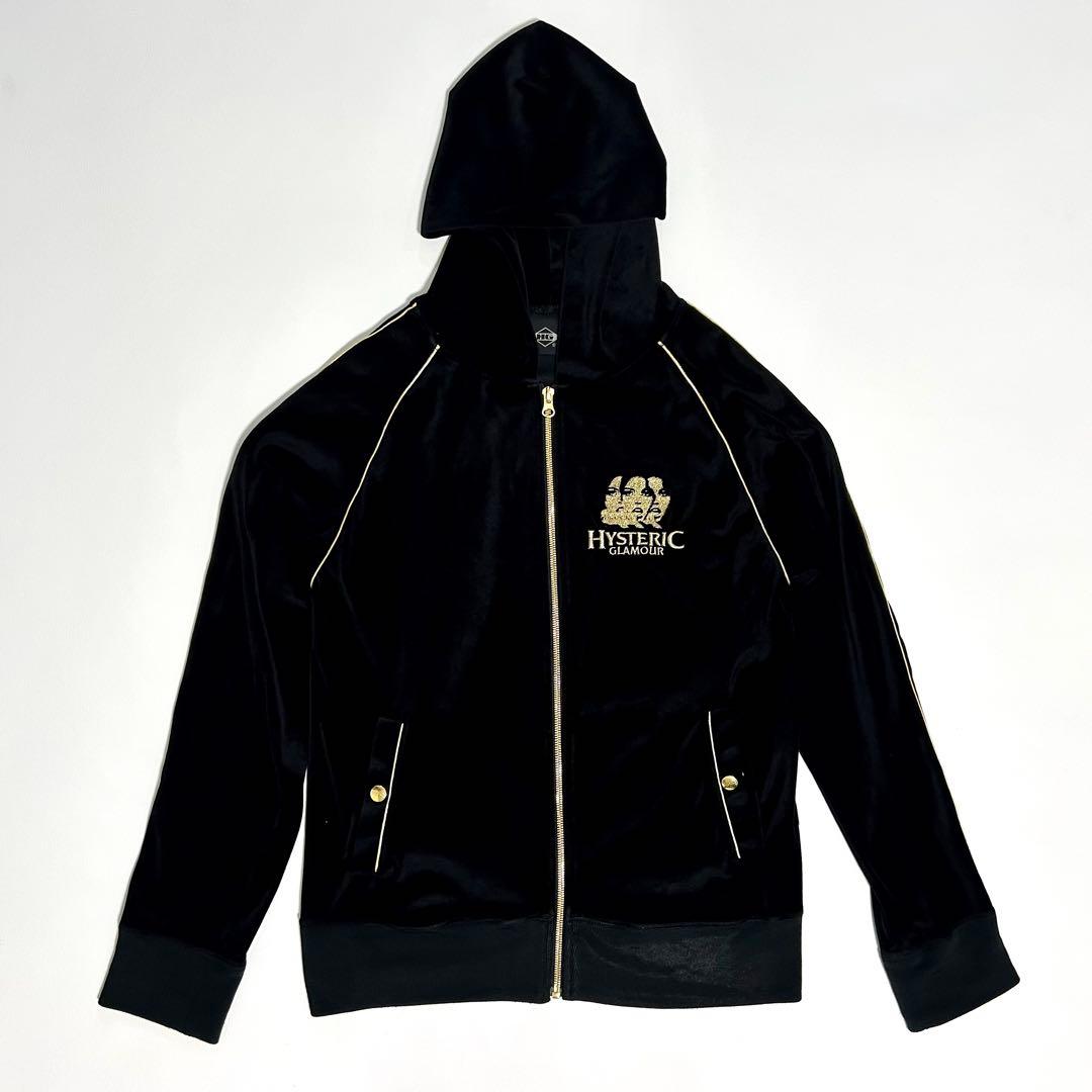 【美品】HYSTERIC GLAMOUR ベロアパーカー黒&金 刺繍 S