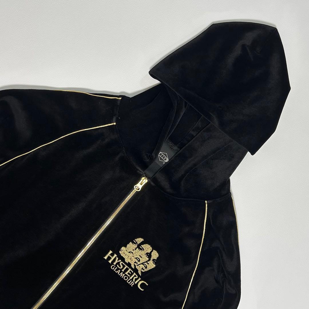 【美品】HYSTERIC GLAMOUR ベロアパーカー黒&金 刺繍 S
