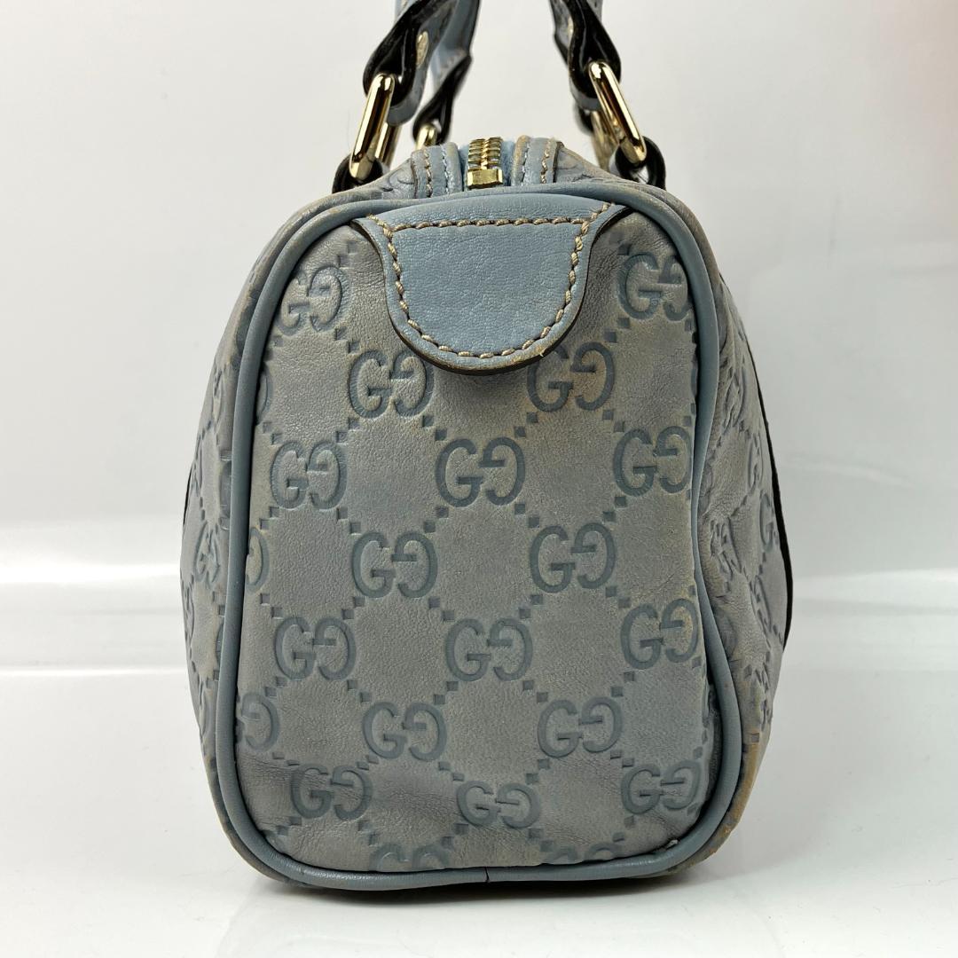 GUCCI シマ レザー GG柄 ミニ ボストン バッグ シルバー金具