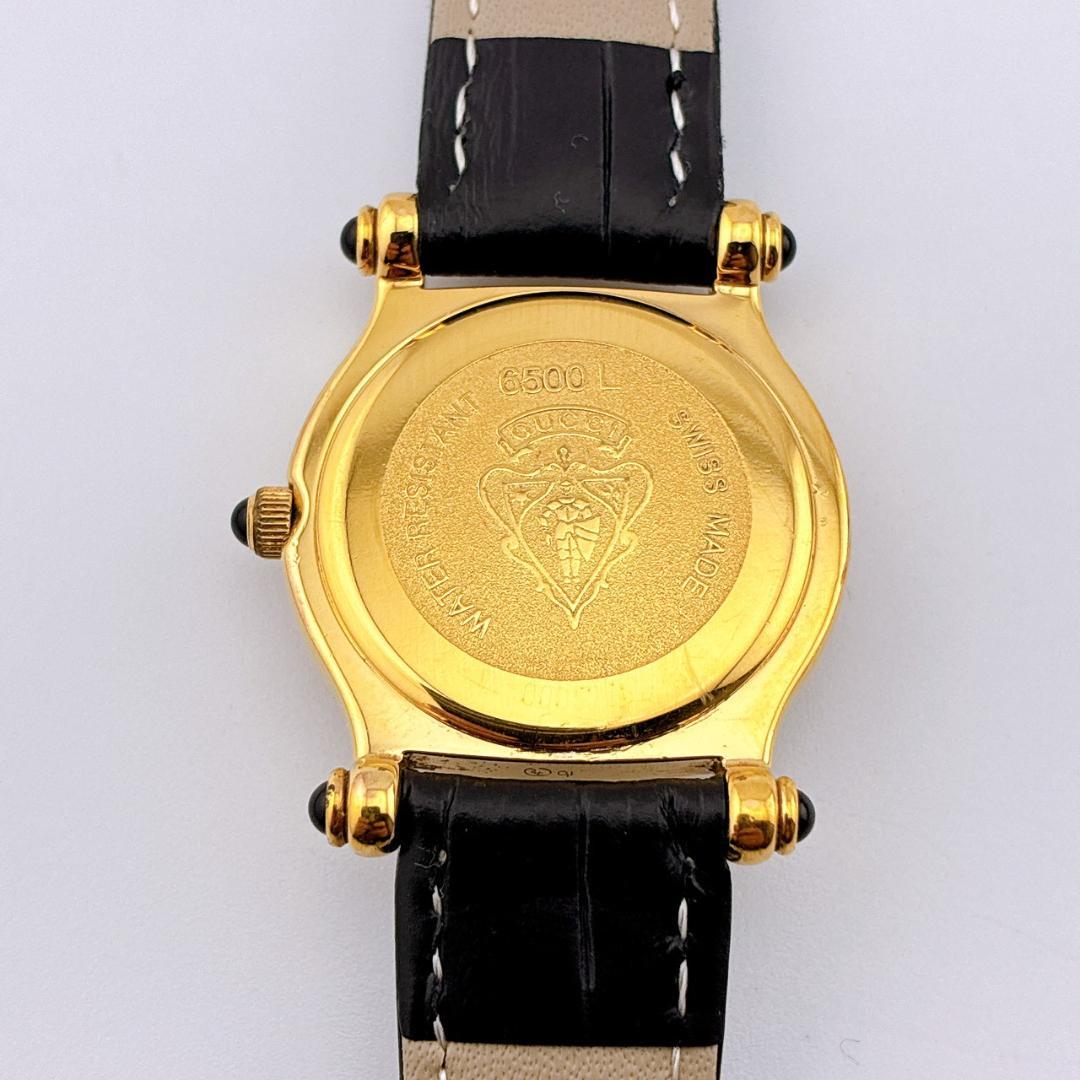 【電池交換済】GUCCI　腕時計　新品ベルト　6500L　クォーツ　ゴールド