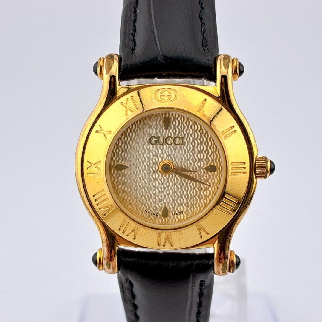 【電池交換済】GUCCI　腕時計　新品ベルト　6500L　クォーツ　ゴールド
