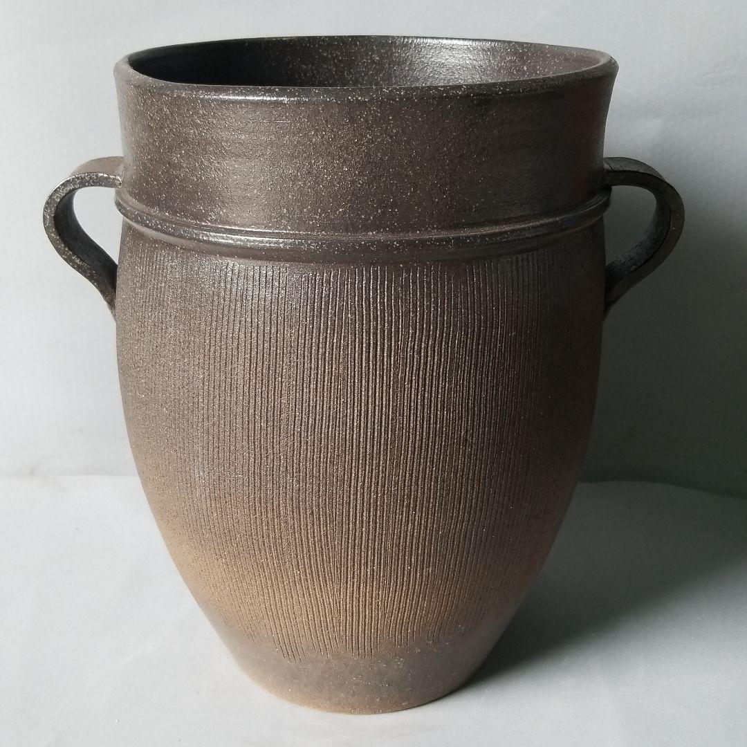 お値下げしました⤵信楽焼　傘立て  耳付立線モダン 高さ４６cm