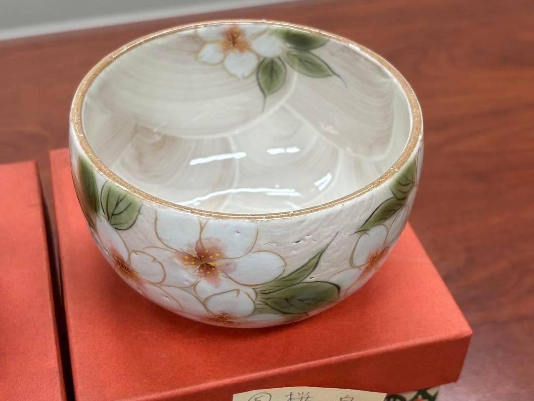 レア 白 SAKURA 京焼清水焼とうあん窯土渕陶あん 桜 色絵付 2客 さくら