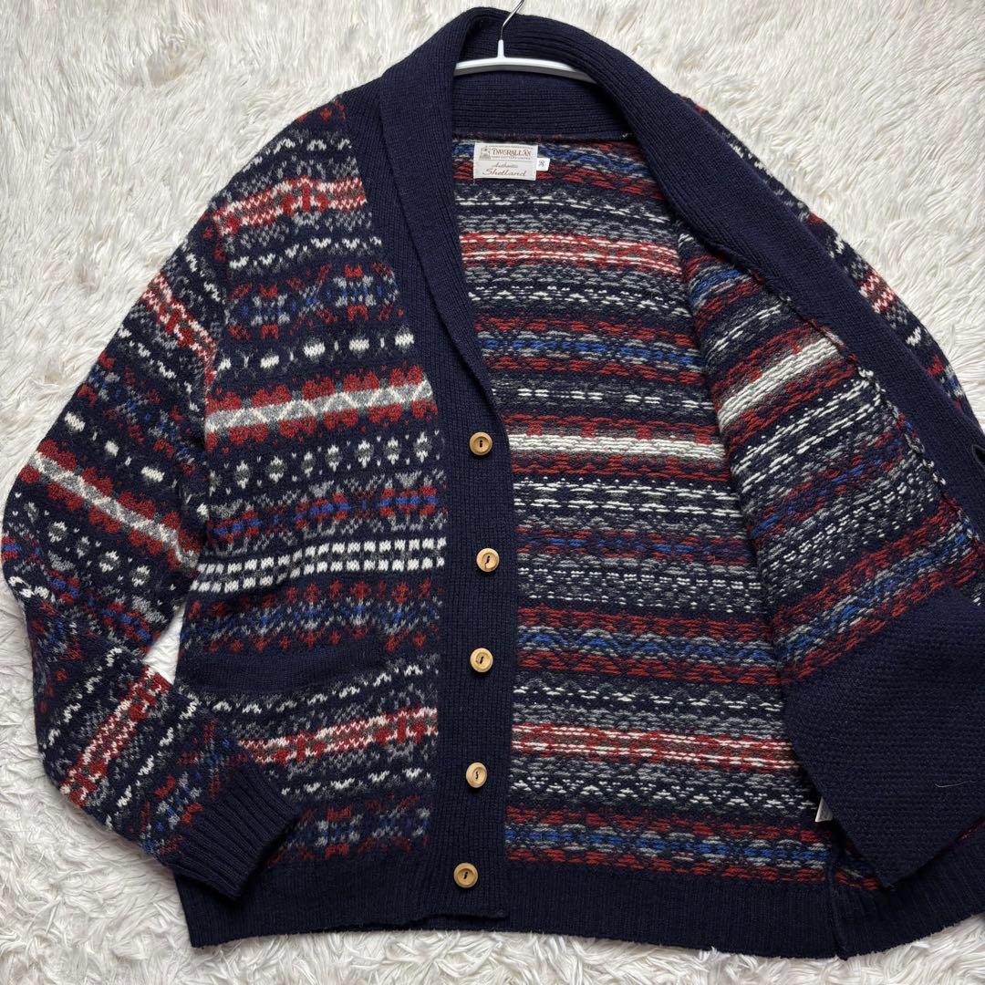 (美品) インバーアラン ショールカラー カーディガン シェットランドウール