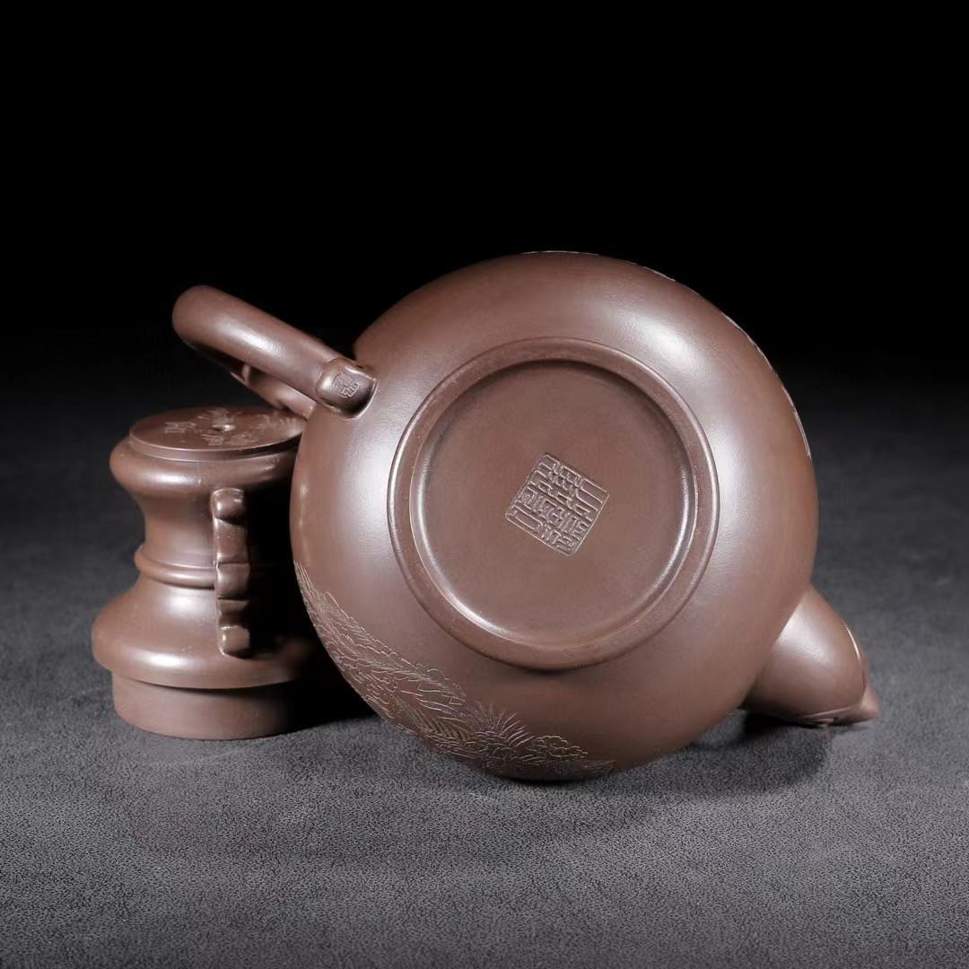 中国古美術・原礦紫泥・陳鳴遠製陶紋・龍鳳吉祥紫砂壺・紫泥急須・茶壺・茶道具・賞物
