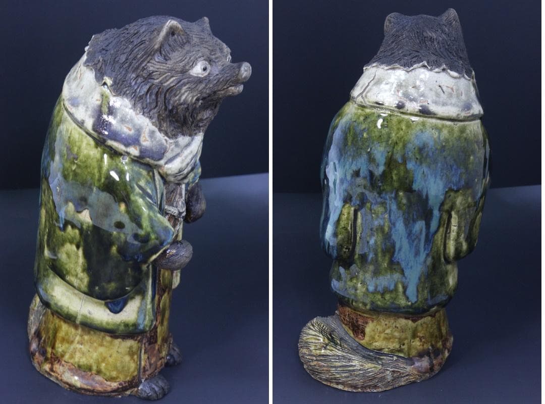 古い時代◆釉薬(うわぐすり・ゆうやく)　五彩陶器　焼き物　狸　たぬき◆30㎝