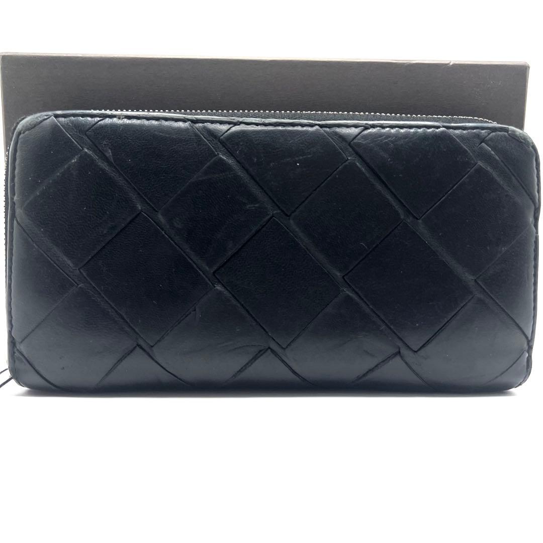 ボッテガヴェネタ マキシイントレチャート ラウンドジップ 財布 ブラック