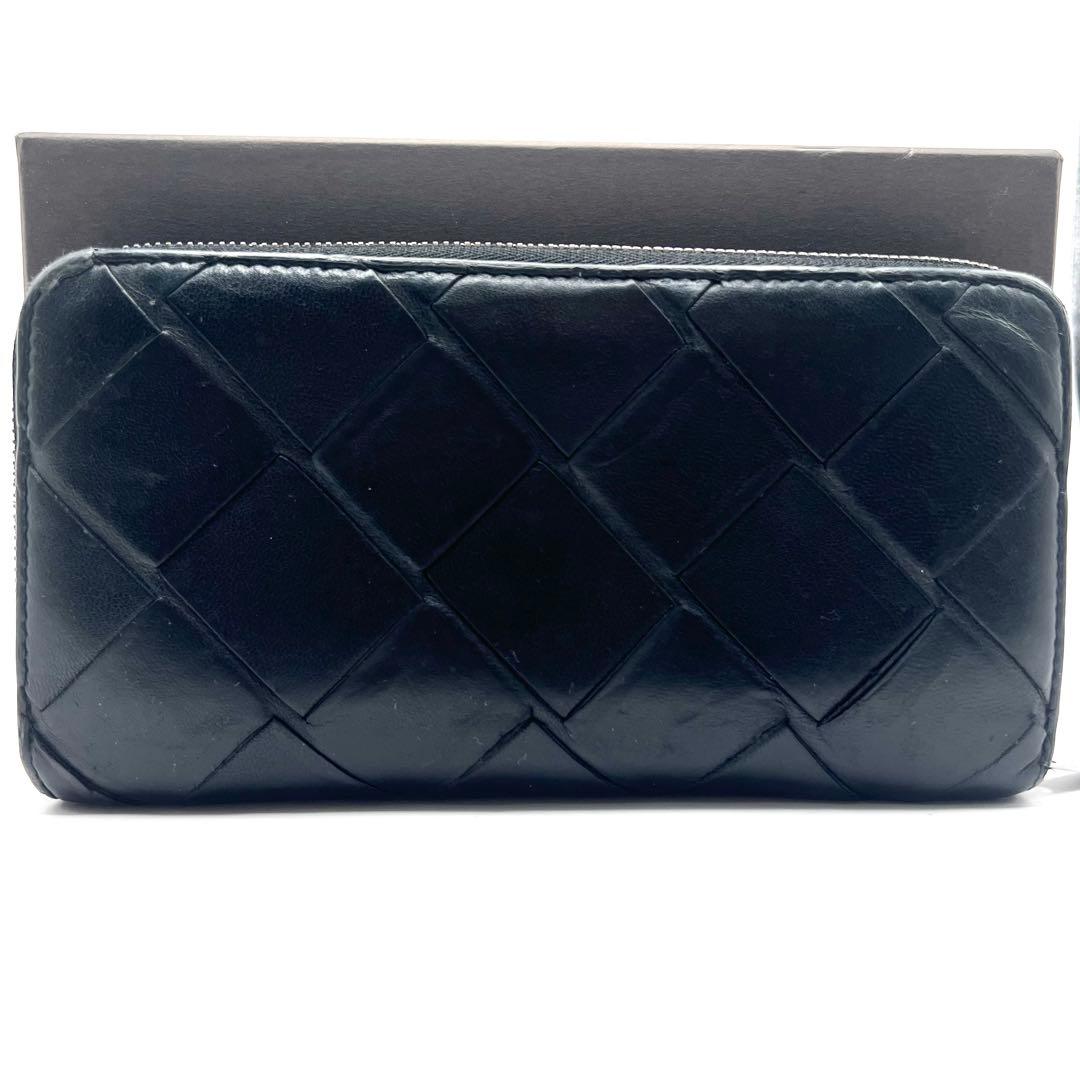 ボッテガヴェネタ マキシイントレチャート ラウンドジップ 財布 ブラック