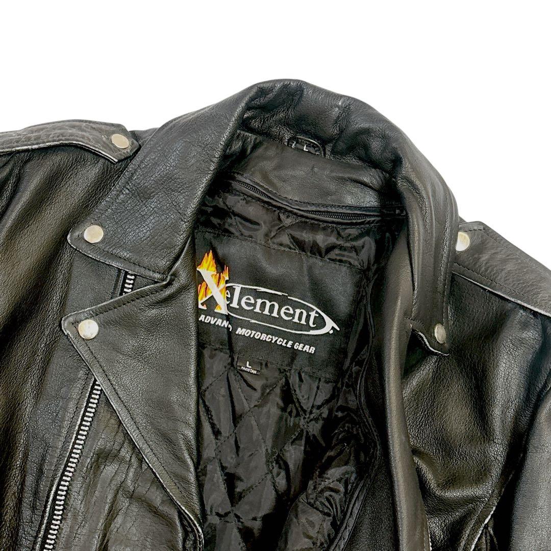 古着　美品　スカル　xelement ダブル　ライダースジャケット　L