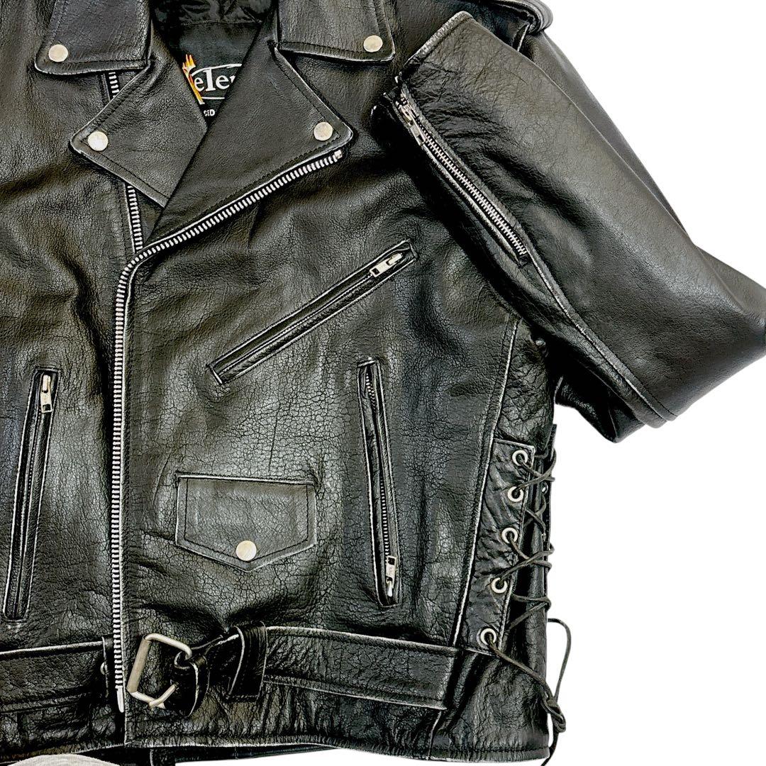 古着　美品　スカル　xelement ダブル　ライダースジャケット　L