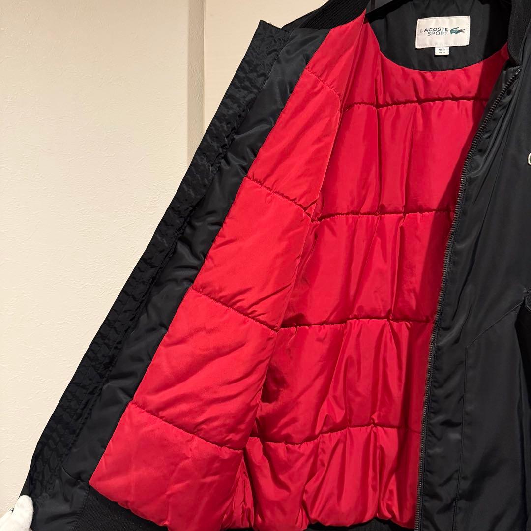 美品‼️LACOSTE MA-1 ブラックジャケット 裏地 赤 ラコステ L高級感