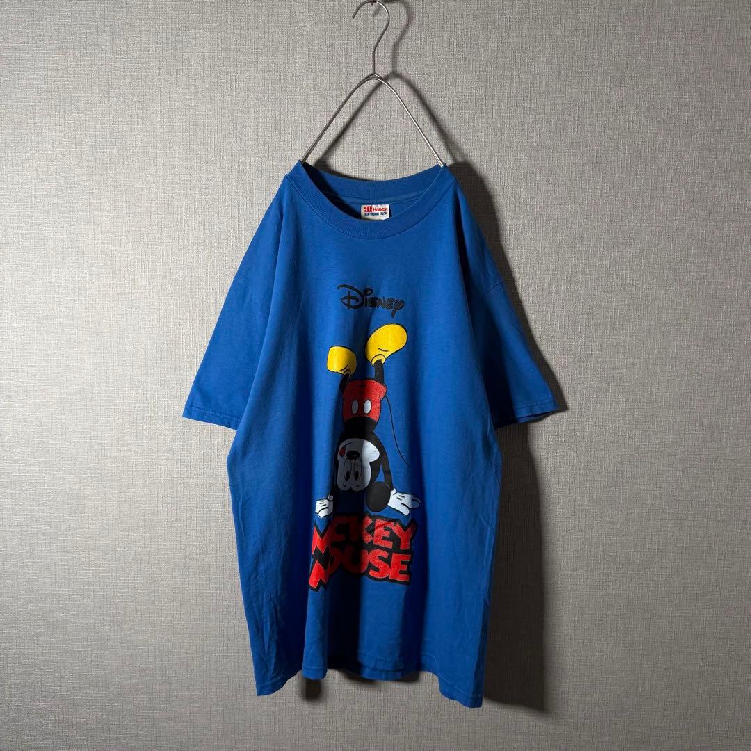 USA製★逆立ちミッキー Tシャツ Disney Hanes ビッグロゴ M〜L