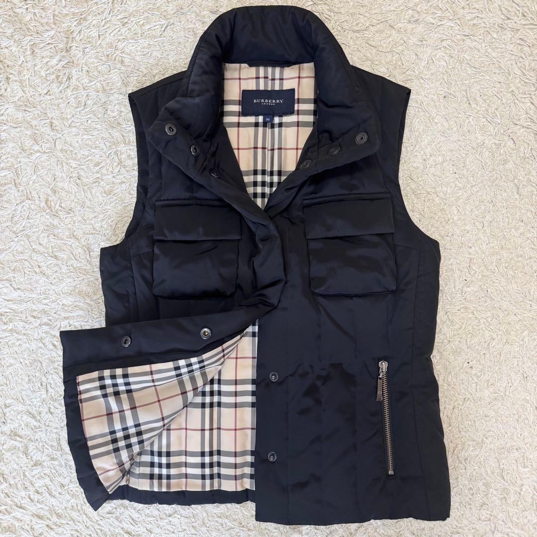 美品　バーバリーロンドン　ダウンベスト　ノバチェック　フード　ブラック　Mサイズ