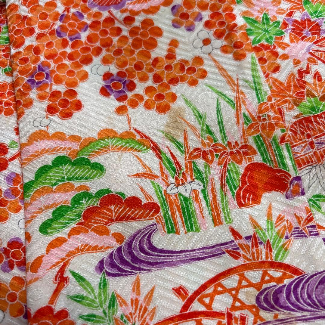 レトロ　総柄　正絹　七五三着物　3歳　女の子　被覆　襦袢付き　3点セット