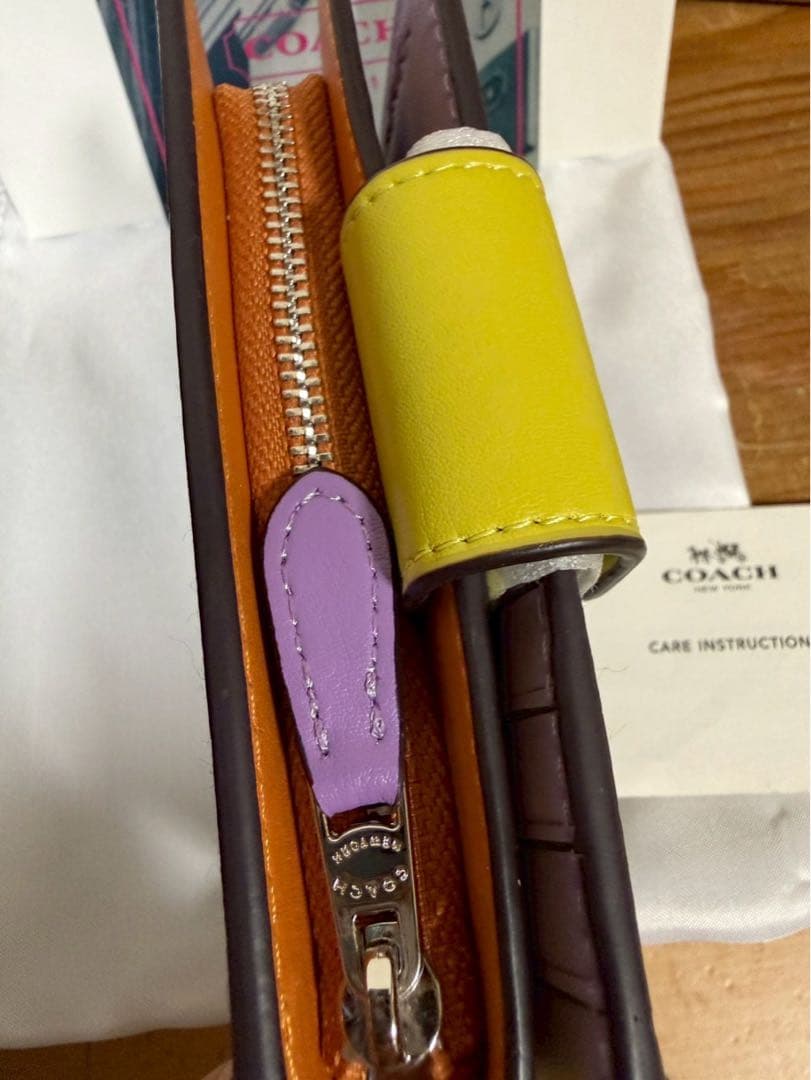 COACH 二つ折り財布 ブラウン/イエロー