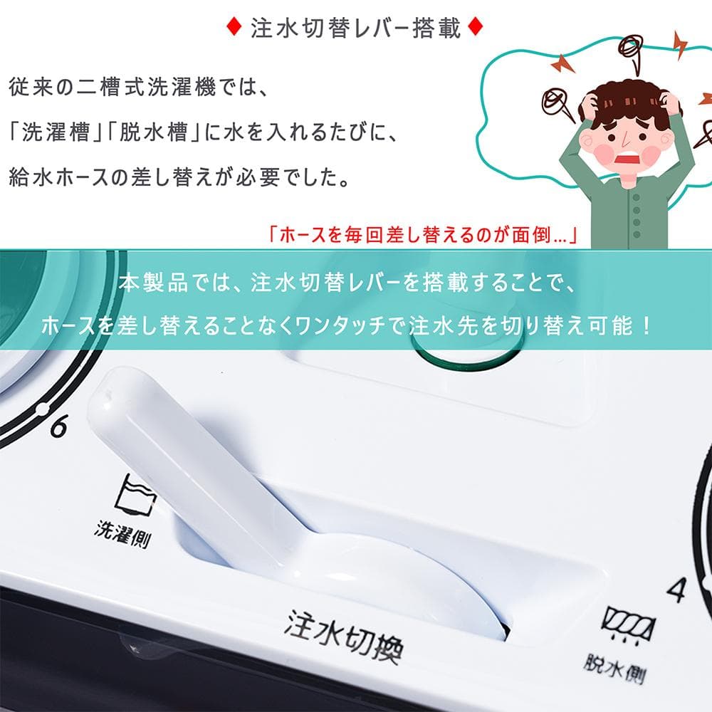 二槽式洗濯機 縦型洗濯機 洗濯7kg/脱水槽4.5kg 大容量 小型洗濯機