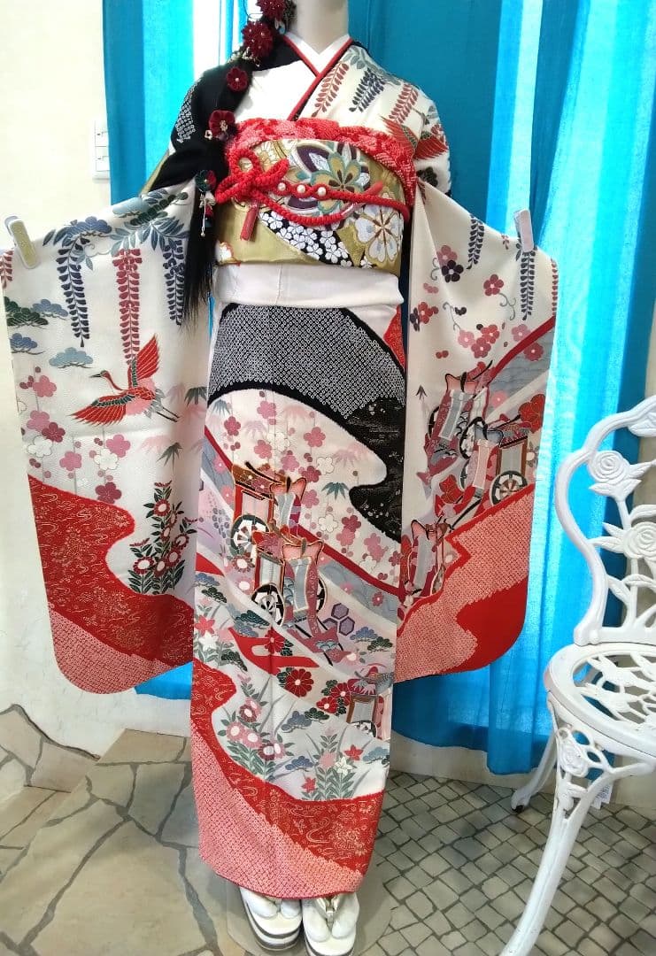 振袖フルセット、正絹絞り振袖、成人式、重ね衿帯揚げ帯締め、西陣袋帯、襦袢