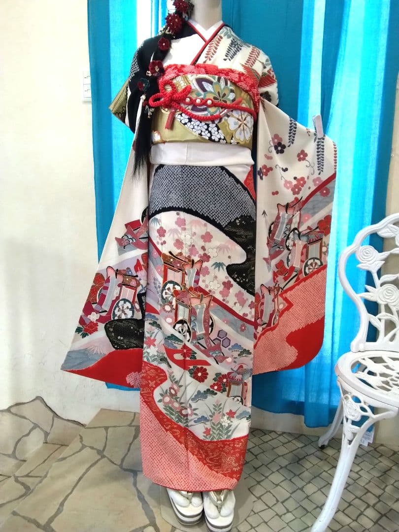 振袖フルセット、正絹絞り振袖、成人式、重ね衿帯揚げ帯締め、西陣袋帯、襦袢