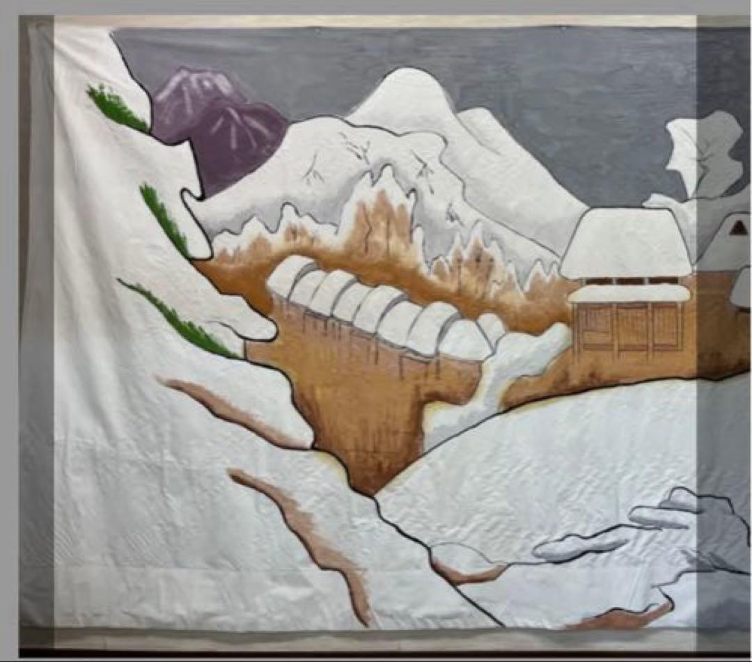 股旅　舞台ステージ幕　雪景色の布製