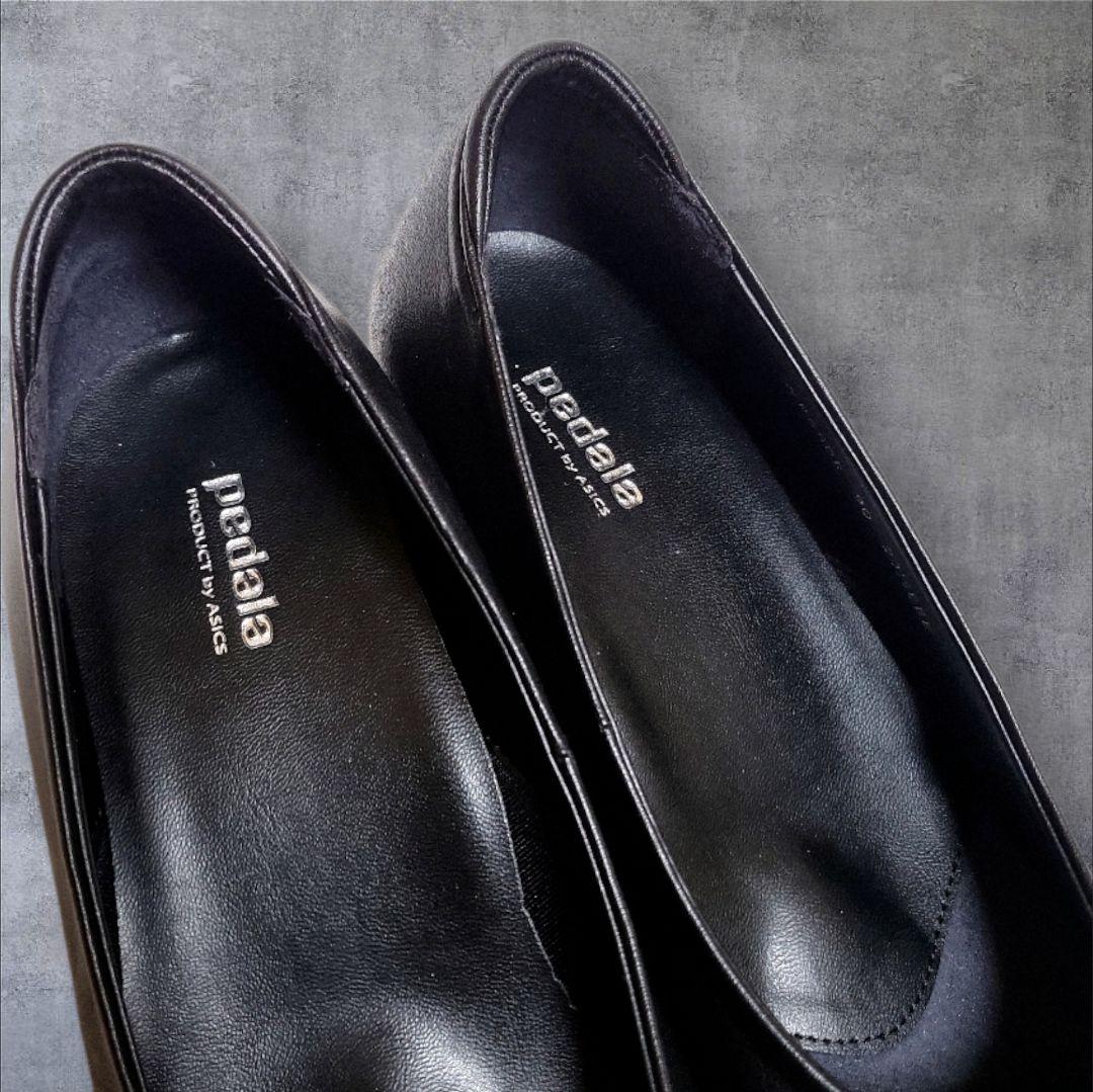 美品ASICSアシックスpedalaペダラ黒レザーパンプス23.5EEE