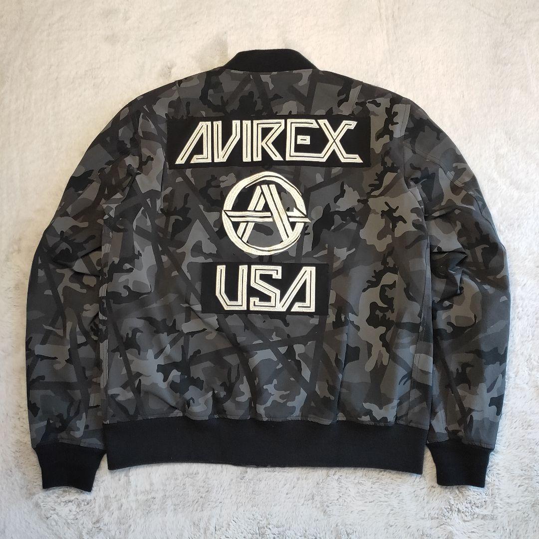 【美品】AVIREX MA-1 ミリタリージャケット 迷彩 ブラック 刺繍