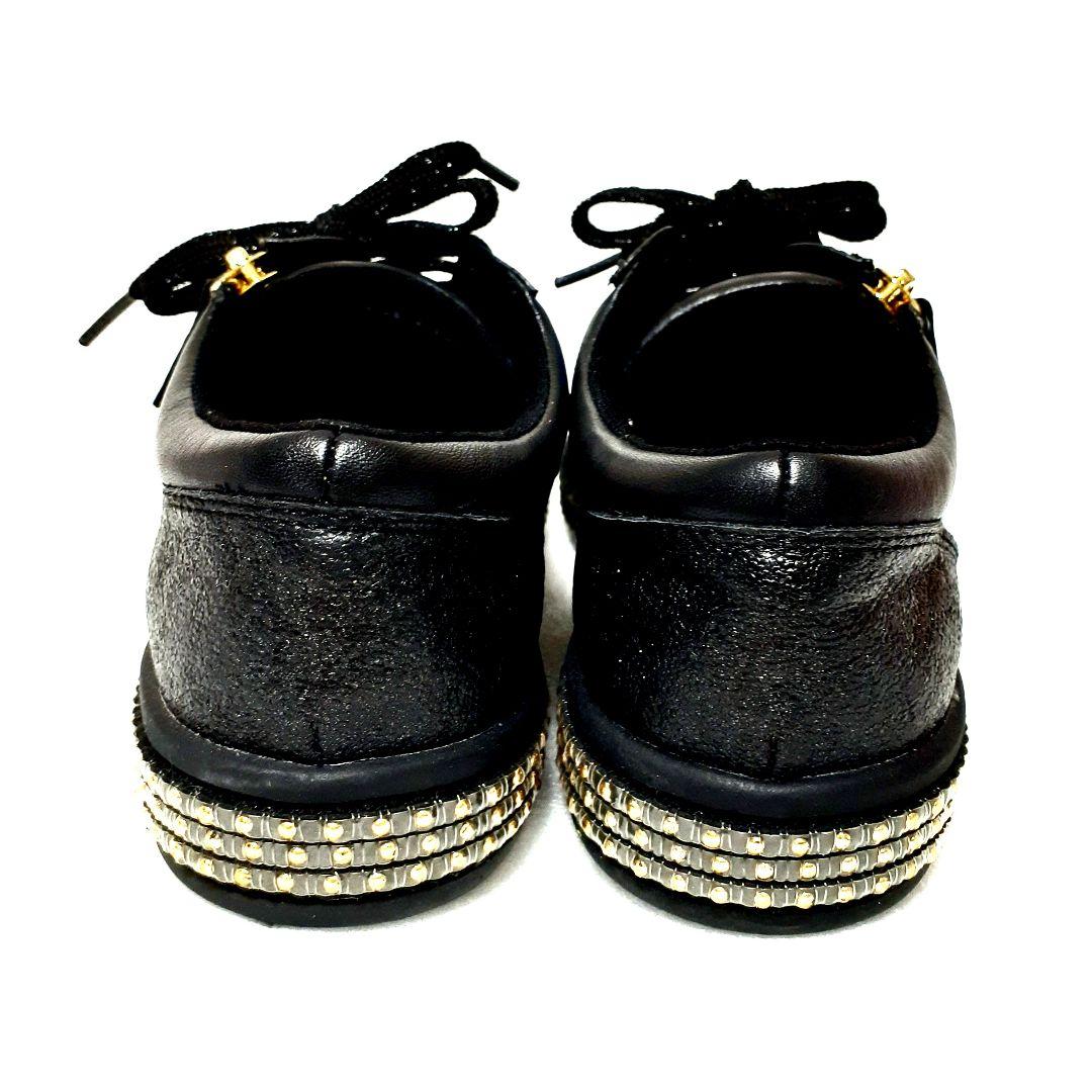 専用 限定⭐GEOX✫本革 スタッズ✫グリッター スニーカー 36 黑 入手困難