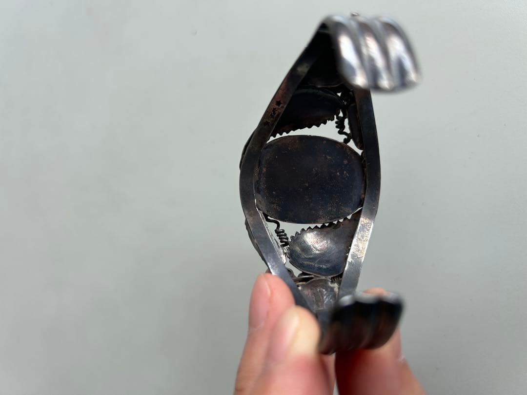 ナバホ 　ターコイズ　バングル　コーラル　925 インディアンジュエリー