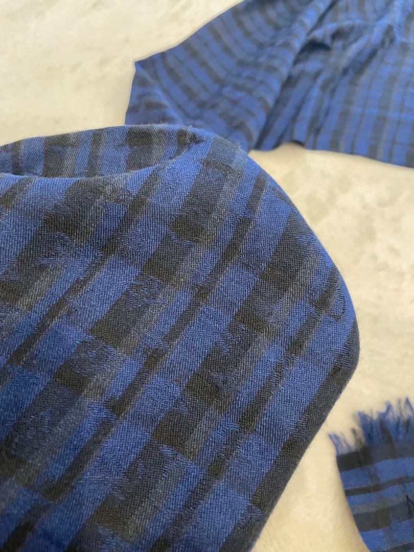 T*d様 ルイ・ヴィトン　ブルーチェックモノグラム柄ウール50シルク50マフラー