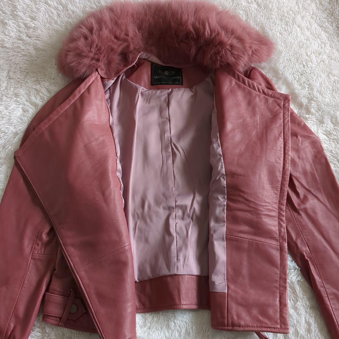 GRACE CONTINENTAL ラムレザー ファー ライダース 38 ピンク