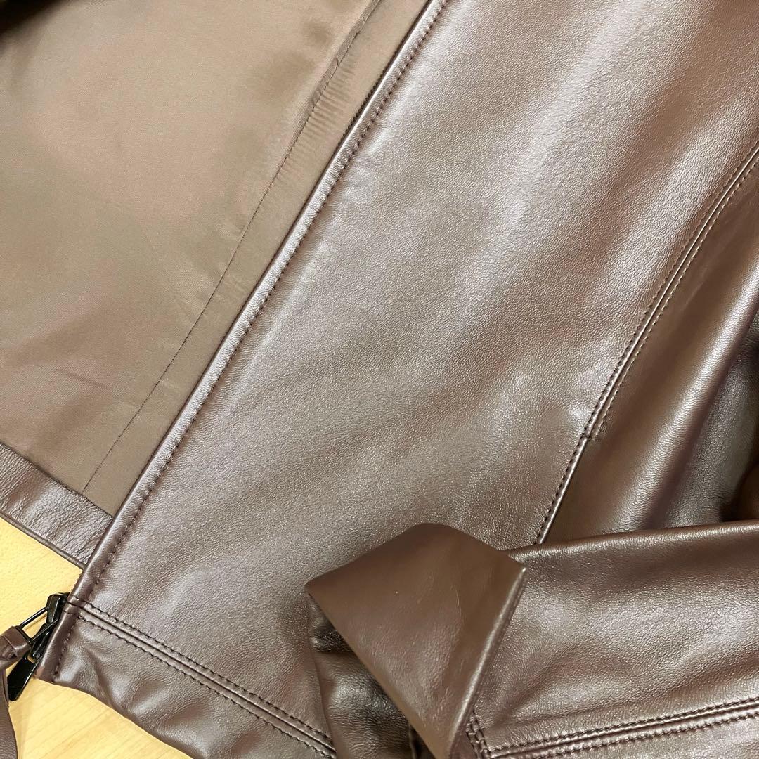 未使用JOSEPH◆レザーブルゾン40チョコレートブラウン15万ノーカラー羊革