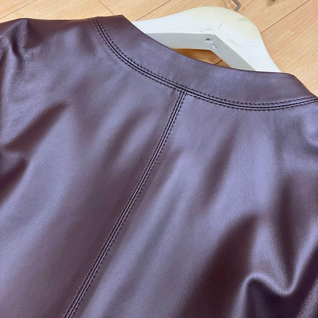 未使用JOSEPH◆レザーブルゾン40チョコレートブラウン15万ノーカラー羊革