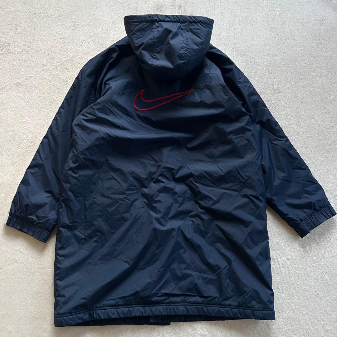 NIKE ナイキ 160㎝ ベンチコート 裏ボア 紺ネイビー 赤レッド 刺繍ロゴ
