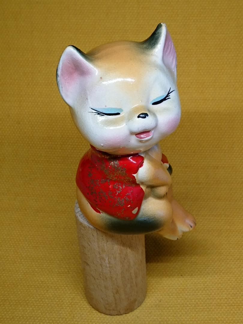 人形　ネコ　ブタ　陶器　オブジェ　置物　インテリア　工芸品　美術品　A1083
