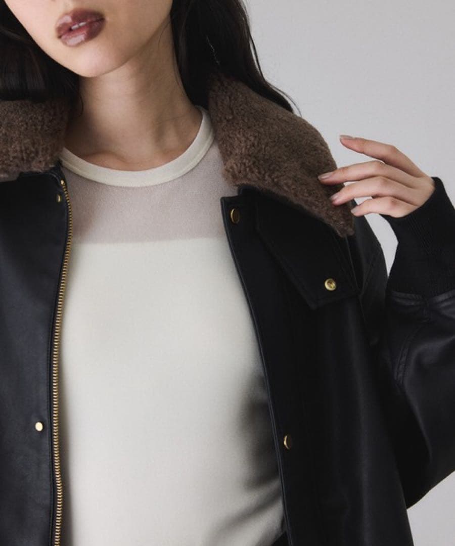 【新品】　アダムエロペ　シンセティックレザーフライトジャケット　黒