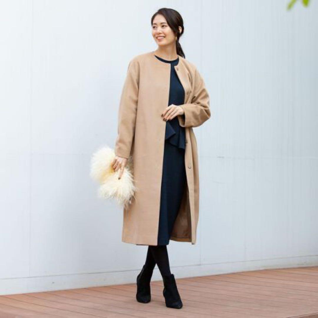 ☆未使用☆ナラカミーチェ　クルーネックコート　Ｉラインシルエット　ベージュ