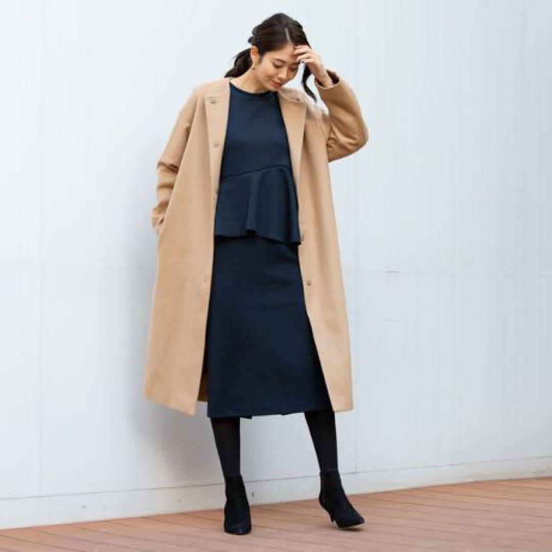 ☆未使用☆ナラカミーチェ　クルーネックコート　Ｉラインシルエット　ベージュ