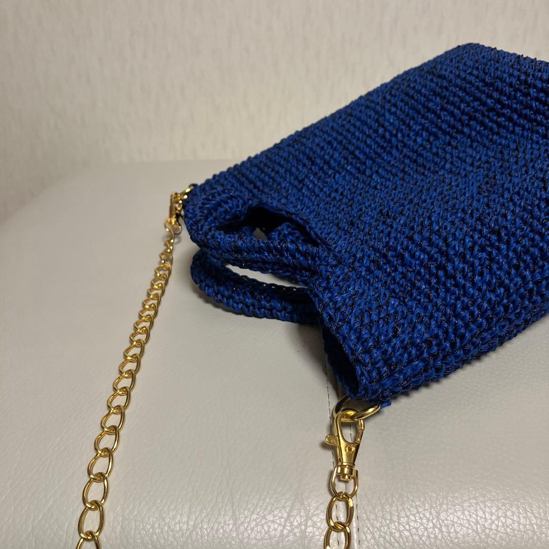 ハンドメイド　ショルダーバッグ　ブルー　SASAWASHI