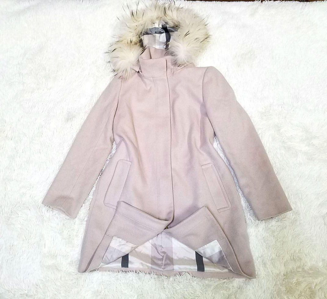 【美品】ブルーレーベルクレストブリッジ ロングコート メガチェック ラクーン