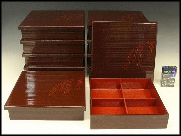 懐石 松花堂 垂れ柳 紋 蓋物 漆塗 十客(LC413)